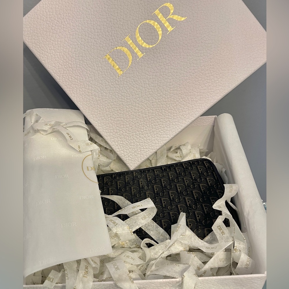 Dior Long Zip-around Monogram Wallet Canvas/Leather Piping & PebbledDior GiftBox - Picture 14 of 15